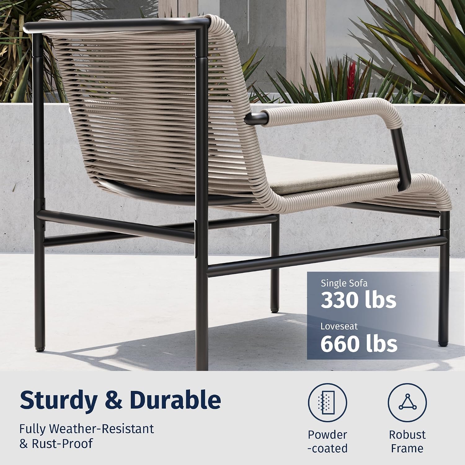 East Oak 4 Piece Patio Furniture Set, Outdoor Furniture with PE Wicker Rattan Chairs and Coffee Table, Modern Patio Conversation Set with Soft Pad for Garden, Backyard and Porch, Apricot