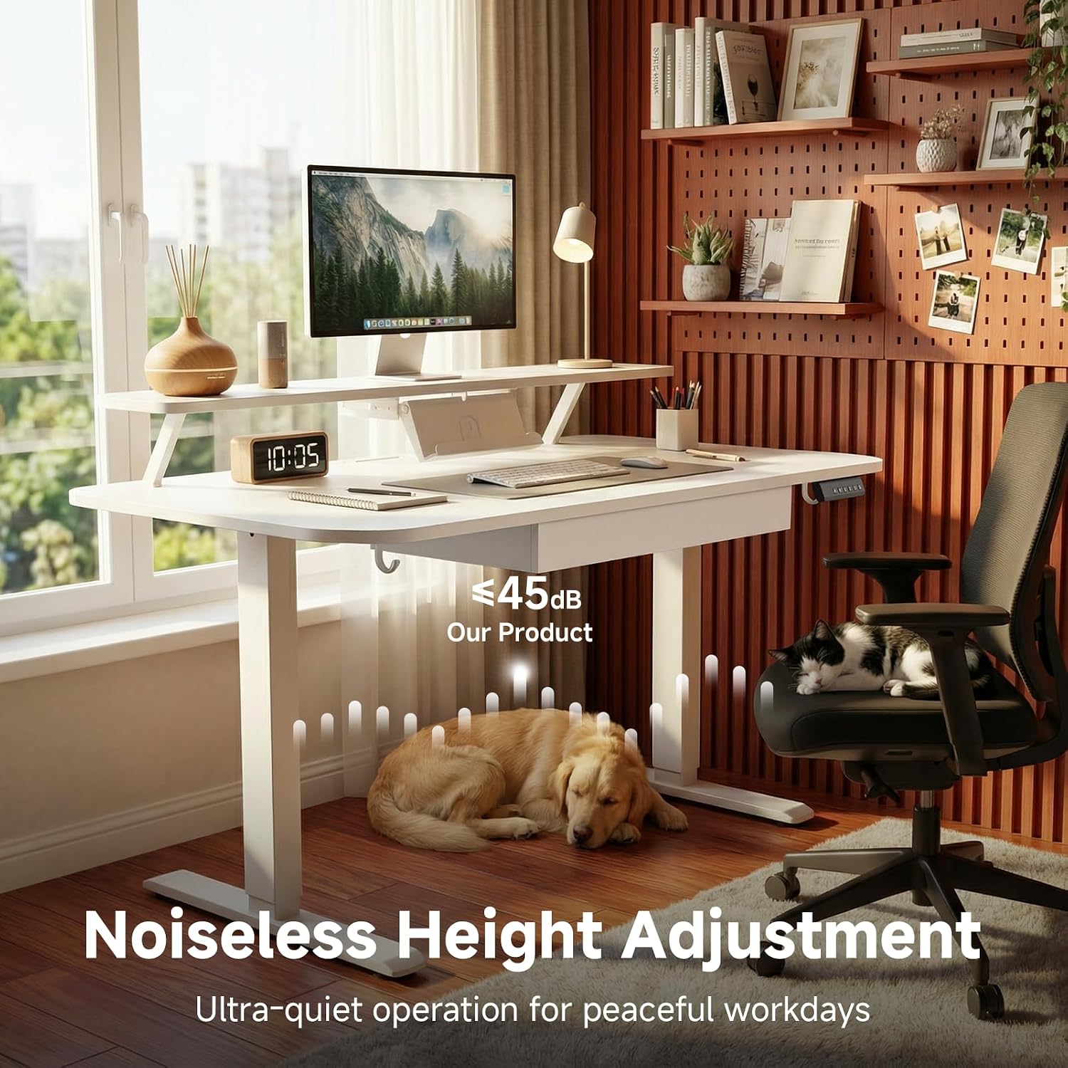 GTPLAYER Electric Standing Desk with Drawers, 55 x 24 Inches Height Adjustable Computer Desk with Monitor Stand, Laptop Stand, Home Office Sit Stand Up Desk with Memory Preset, White