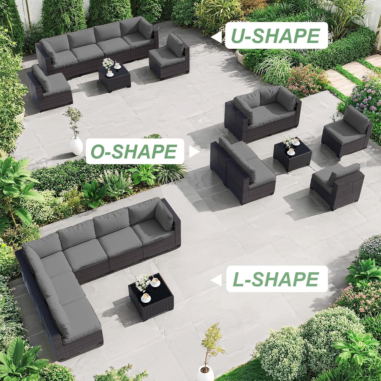 ALAULM Patio Furniture Set with Coffee Table, 7 Pieces Outdoor Sectional with Wide Seat and Thick Cushion, All Weather Wicker Rattan Conversation Set for Backyard, Garden, Deck, Grey