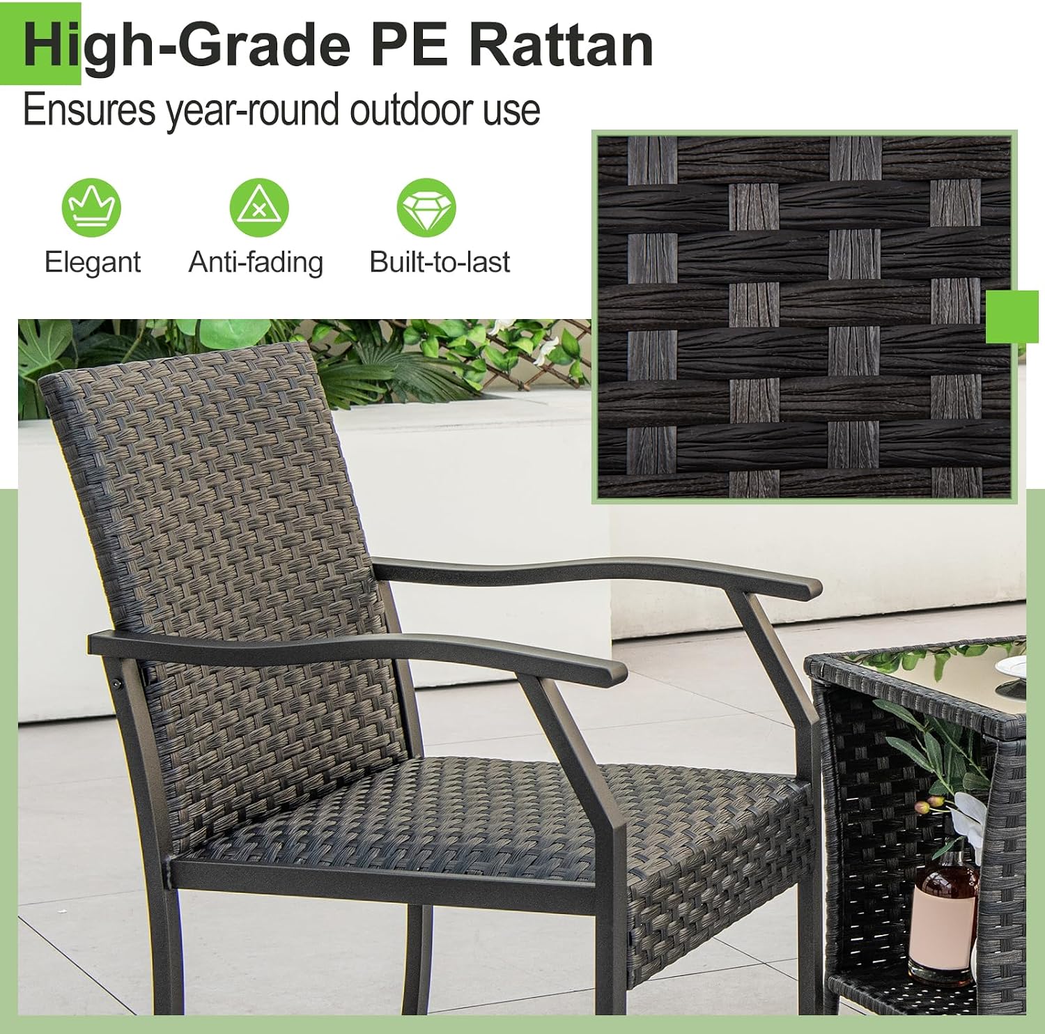 Tangkula 3 Pieces Patio Wicker Chair Set, Waterproof All Weather Resistant Heavy Duty Outdoor Conversation Set with Quick Dry Foam Seating, for Poolside, Backyard, Garden (Mix Brown)