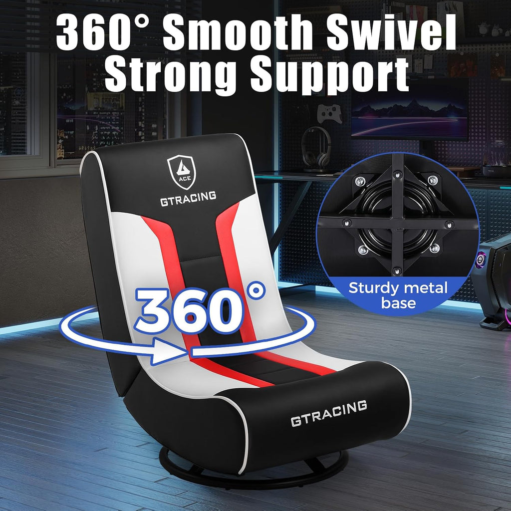 GTPLAYER Floor Gaming Chair Foldable Swivel Floor Chairs for Kids Boys Comfy Video Game Seat with 360° Multipurpose for Gamers, Bedroom or Game Room (Red/White)