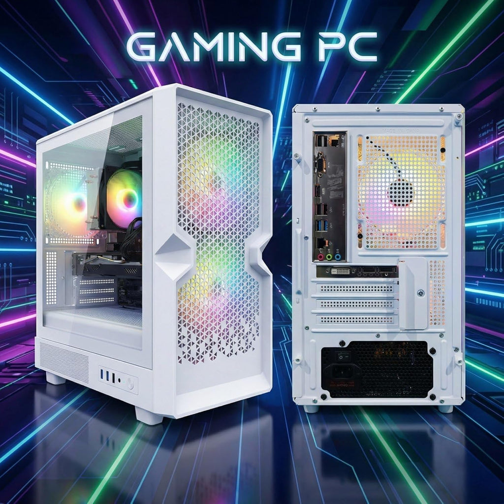 STGAubron Gaming PC Desktop Computer, Intel Core i7 up to 3.9GHz, Radeon RX 580 8G, 32GB RAM, 512GB SSD, WiFi 6, BT 5.0, RGB Fan x3, Windows 11 Home, White