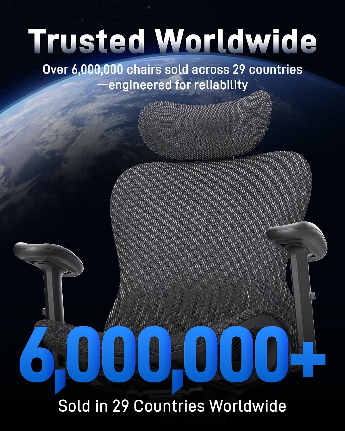 amseatec Ergonomic Office Desk Chair, Comfortable Computer Gaming Chair, Breathable Mesh Back & Seat, Adjustable Armrest & Headrest, Lumbar Support, Butterfly Design for Home Office (Black)