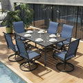NUU GARDEN 7PCS Outdoor Dining Set with Umbrella Hole, Patio Table and Chair Set, Outdoor Dining Table and Swivel Chairs with High Backrest, All-Weather Breathable Textilene Patio Dining Set, Blue