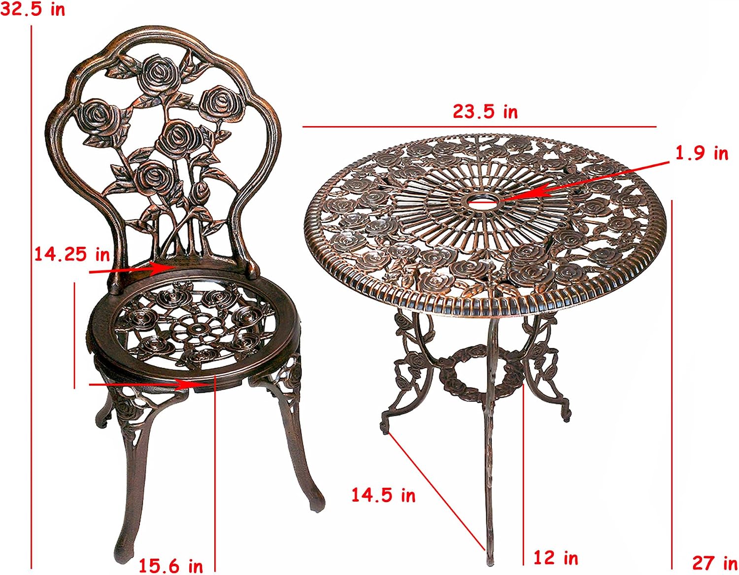 Oakland Living 3-Piece Rose Bistro Set with 23.5-Inch Cast aluminum Top Table