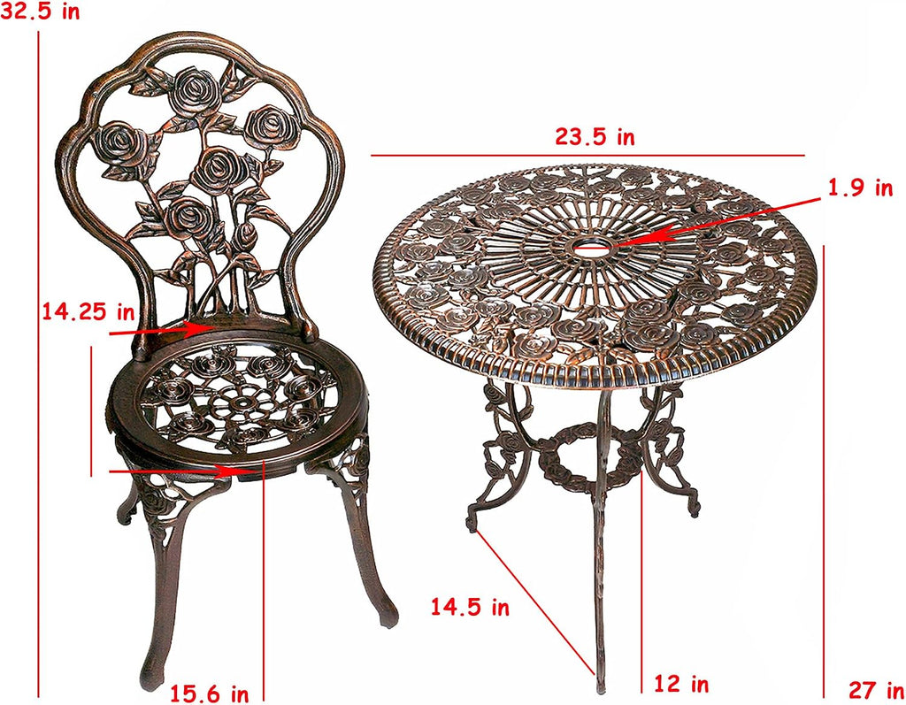Oakland Living Cast Aluminum Conversation Set Metal Antique Green 3 Piece Patio Rose Bistro Set