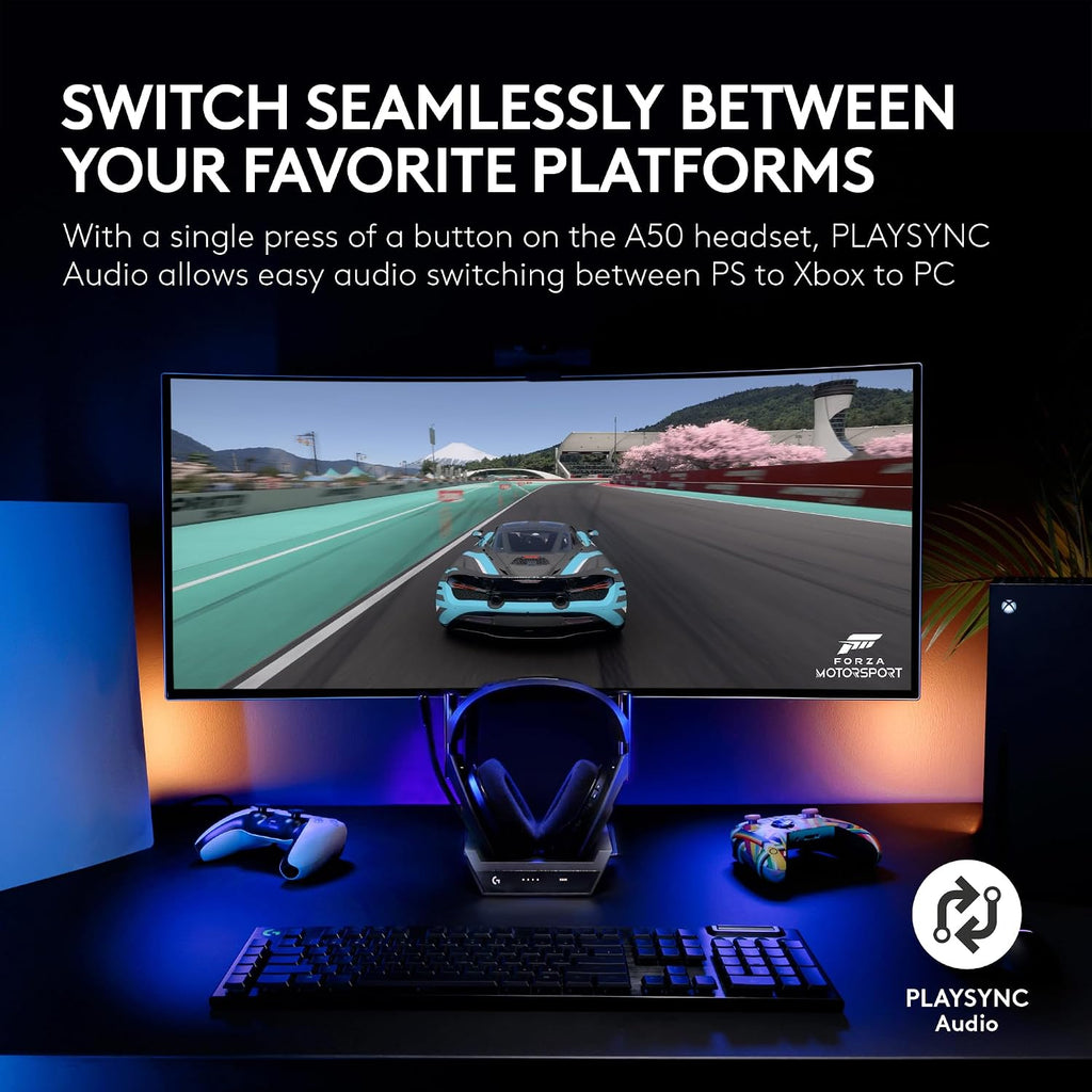 Logitech G Astro A50 Multi-Platform Wireless Gaming Headset + Base Station for PS5/Xbox/PC: PLAYSYNC Audio Switcher, <16bit/48kHz (Console), <24bit/48kHz (PC), 24hr Battery, 2.4GHz & BT - Black