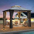 10'x10' Hardtop Gazebo, Upgrade Outdoor Polycarbonate Gazebos with Netting and Curtains, Heavy Duty Metal Pavilion for Patio, Backyard, Deck and Lawn