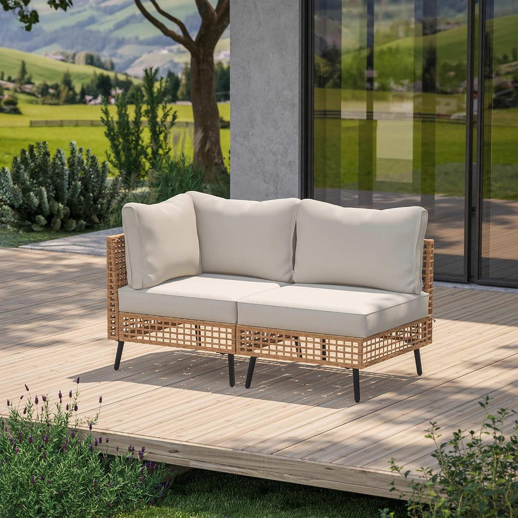 LAUSAINT HOME 2 Pieces Outdoor Sectional Sofa Set, All-Weather PE Wicker Rattan Patio Conversation Set with Thick Cushions & Coffee Table, Patio Furniture Set for Garden, Backyard, Porch (Beige)