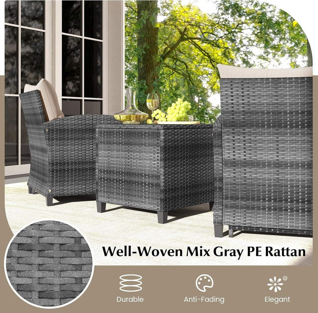 KOTEK 5 Pieces Patio Furniture Set with Ottomans, Wicker Patio Conversation Set with Coffee Table & Cushions, PE Rattan Outdoor Lounge Chairs for Backyard, Porch, Poolside (Mix Grey- Beige)