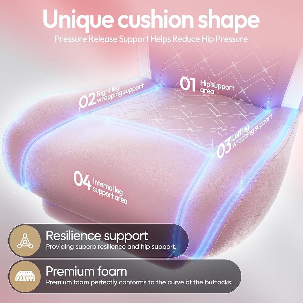 Dowinx Gaming Chair with Heated Massage Lumbar Support,Big and Tall Fabric Gaming Chairs for Adults with Footrest, Ergonomic Computer Game Chair with Poket Spring Cushions, 350lbs, Pink