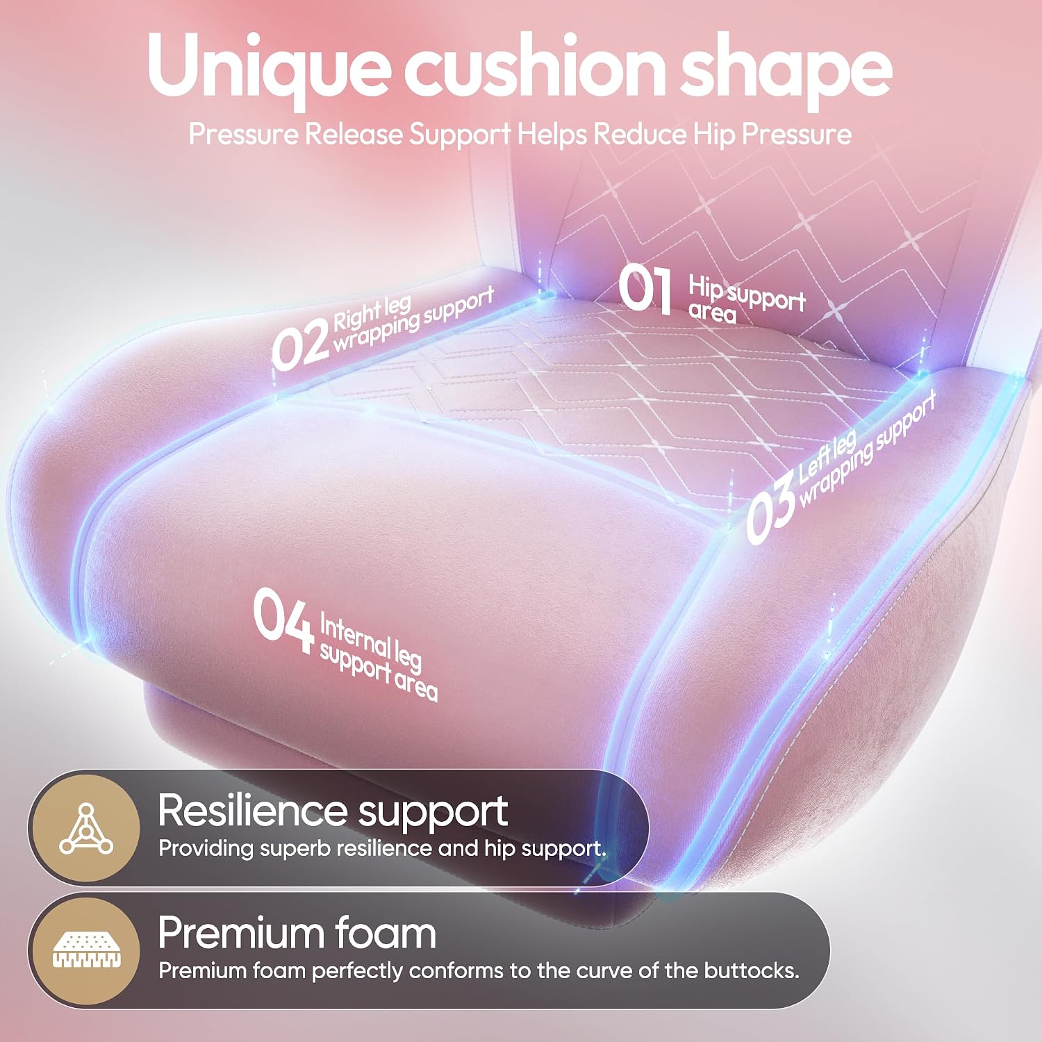 Dowinx Gaming Chair with Heated Massage Lumbar Support,Big and Tall Fabric Gaming Chairs for Adults with Footrest, Ergonomic Computer Game Chair with Poket Spring Cushions, 350lbs, Pink