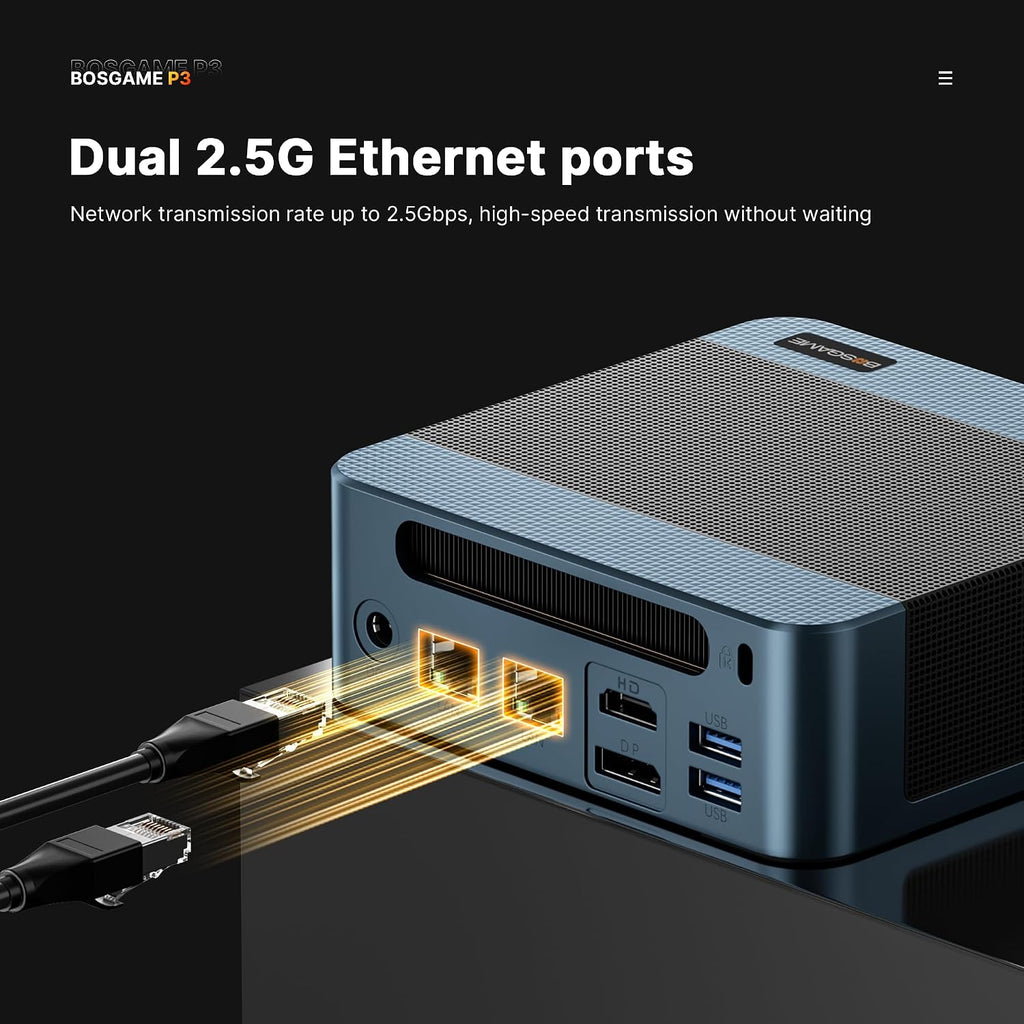 BOSGAME P3 Lite Mini Gaming PC - AMD Ryzen 7 6800H, 32GB DDR5 RAM, 1TB NVMe SSD, Triple Display, Dual 2.5G Ethernet, Wi-Fi 6E/BT 5.2, 11 Pro, Ultra-Compact Desktop Computer