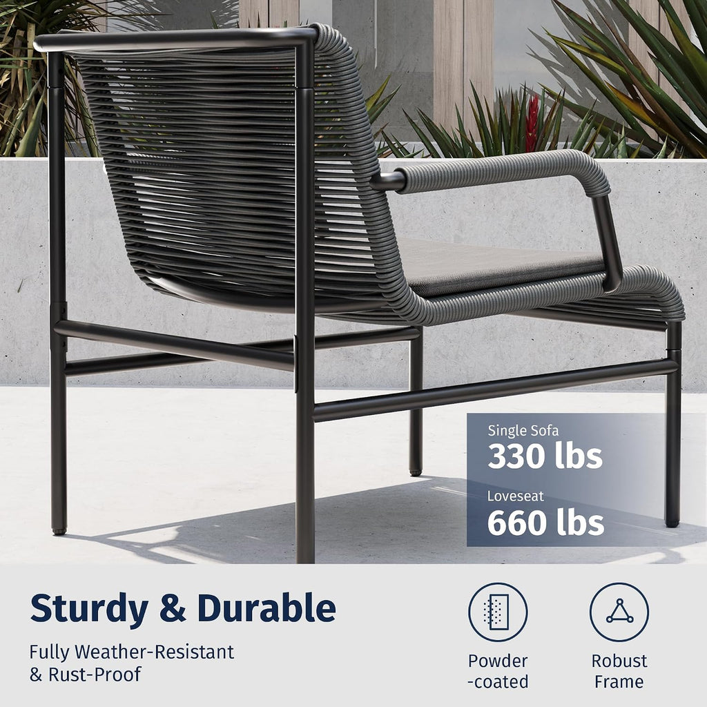 East Oak 4 Piece Patio Furniture Set, Outdoor Furniture with PE Wicker Rattan Chairs and Coffee Table, Modern Patio Conversation Set with Soft Pad for Garden, Backyard and Porch, Misty Grey