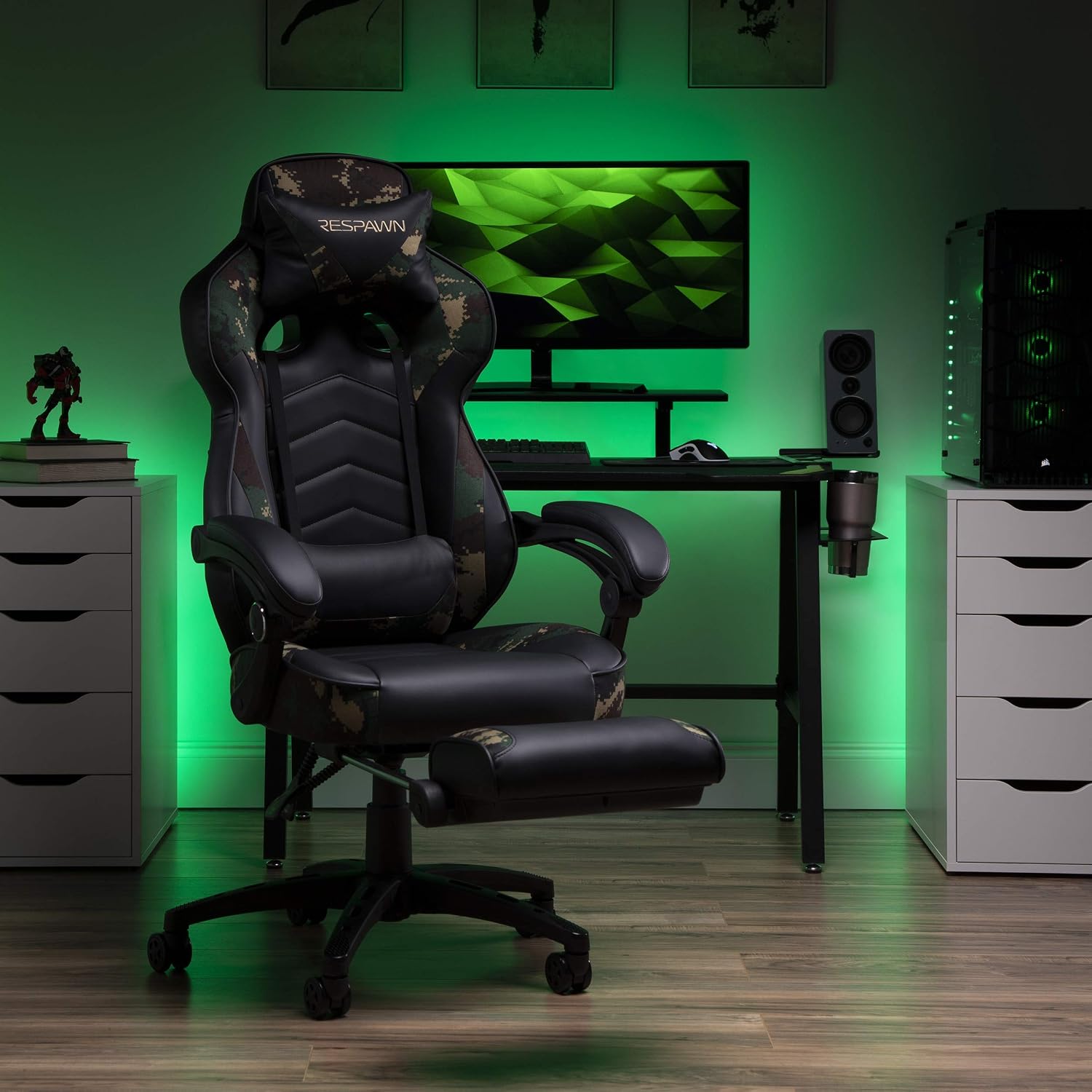 RESPAWN 110 Ergonomic Gaming Chair with Footrest Recliner - Racing Style High Back PC Computer Desk Office Chair - 360 Swivel, Adjustable Lumbar Support, Headrest Pillow, Padded Armrests - 2019 Camo