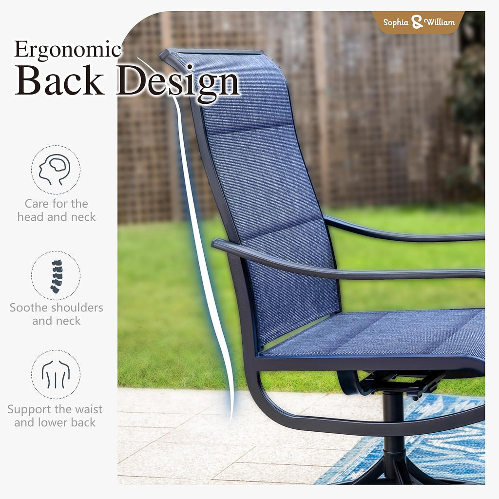 Sophia & William Outdoor Patio Dining Set 5 Pieces, 4 x Textilene Swivel Patio Chairs with Padded and 37' Square Metal Dining Table, Outdoor Table and Chair Set for Lawn Garden (Blue)