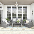 FansaFurn 4-Piece Outdoor Patio Furniture Set, All Weather Wicker Rattan Sectional Sofa Conversation Seating Set with Cushions & Large Glass Coffee Table, Ideal for Garden Backyard Porch, Grey