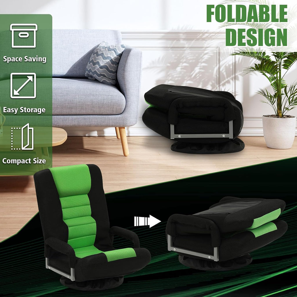 Swivel Gaming Chair Multipurpose 2PACK Floor Gaming Chair for Playing Video Games, TV, Reading w/Armrest Lumbar Support & 6 Adjustable Postion Backrest for Adults,Green