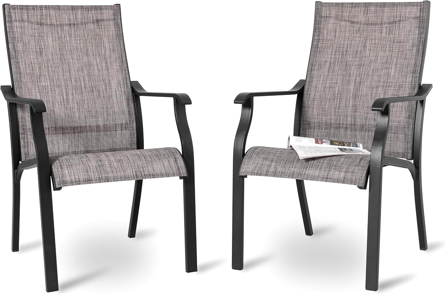 NUU GARDEN Outdoor Dining Chairs Set of 2, Textilene Patio Chairs with Aluminum Frame, Quick-Dry Rust-Resistant Chairs with Backrest & Armrests for Lawn Garden Backyard, Grayish Brown