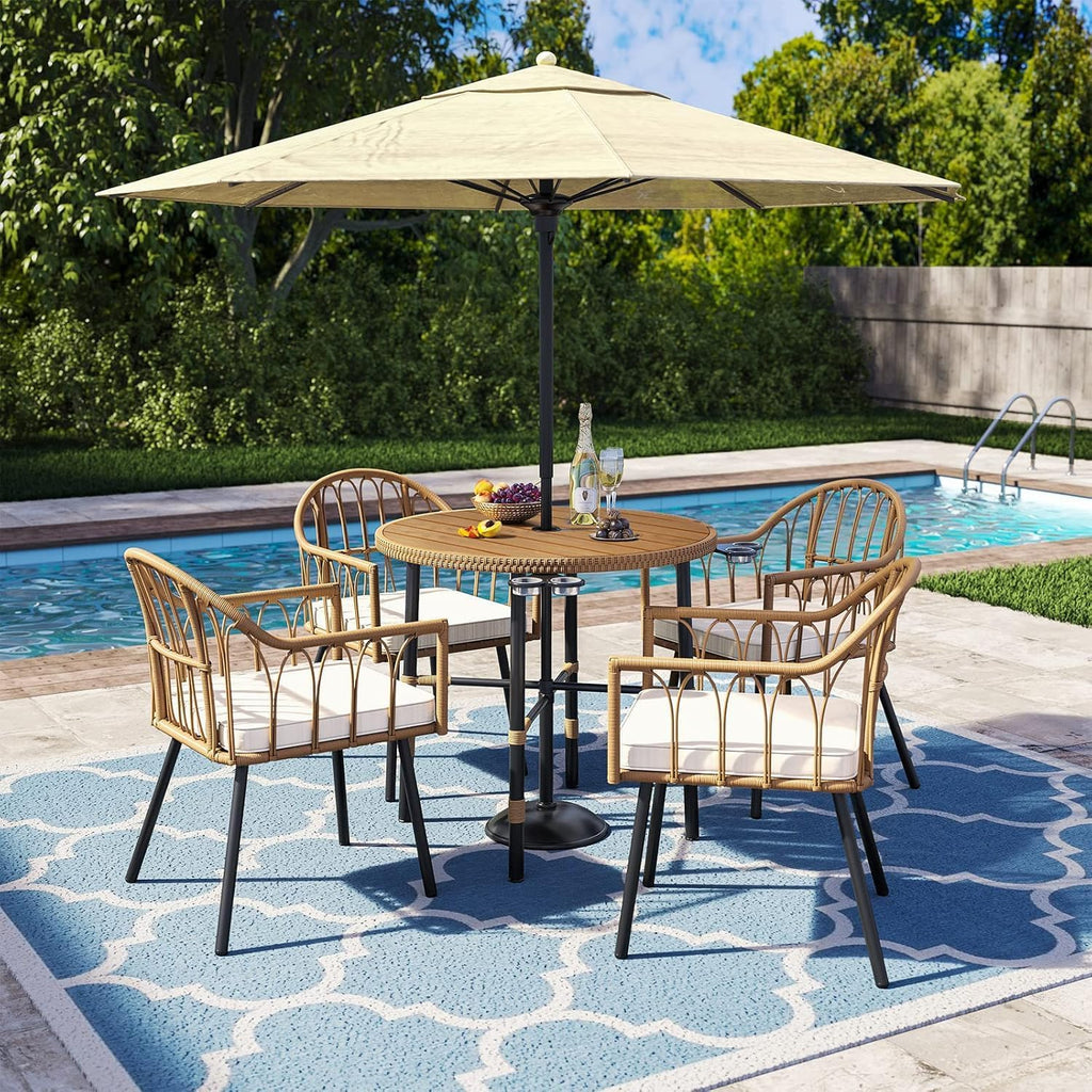 YITAHOME 4 Pieces Rattan Wicker Dinning Chairs, Outdoor Indoor Patio Furniture Set with Cushion and Curved Back All Weather Bistro Chair for Garden Backyard Porch Poolside Restaurant (Beige)