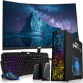Hp Desktop Computer PC – Intel Core i5, 32GB ARGB RAM, 1TB SSD, 32 Inch Curved Monitor, GT 1030 Graphics, RGB Keyboard with AI Copilot Key, Mouse & RGB Speaker, Windows 11 (Renewed)