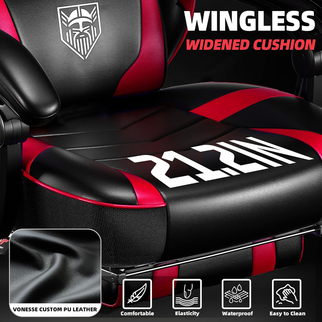 Vonesse Gaming Chair, Big and Tall Gaming Chair with Footrest and Massage, Gaming Chairs for Adults with Lumbar Support, Ergonomic High Back Computer Chair with Pocket Spring Cushion (Red/Black)