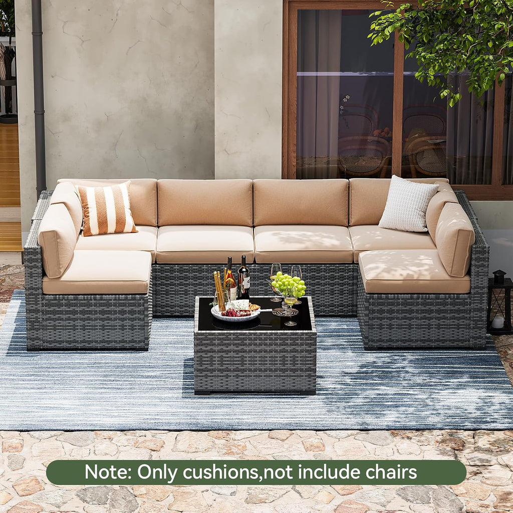 Aoxun Replacement Cushions for Outdoor Furniture, 14-Piece Outdoor Cushions for Patio Furniture, Deep Seat, Splash-Proof & Fade Resistant Couch Cushion for 6-Seat Patio Conversation Sets, Beige
