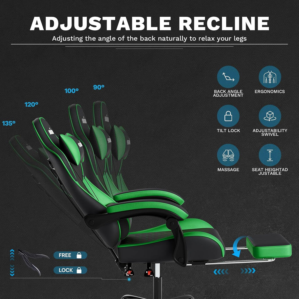 Ergonomic Video Gamer Chairs Gaming Computer Chair Gamer Chairs for Adults Massage Lumbar Support Swivel Height Adjustable Headrest Backrest