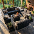 LayinSun 13 Pieces Outdoor Patio Furniture Set with 44' Fire Pit Table Rattan Sectional Sofa Conversation Sets