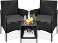 Best Choice Products 3-Piece Outdoor Wicker Conversation Bistro Set, Space Saving Patio Furniture for Garden w/Side Table - Black/Gray
