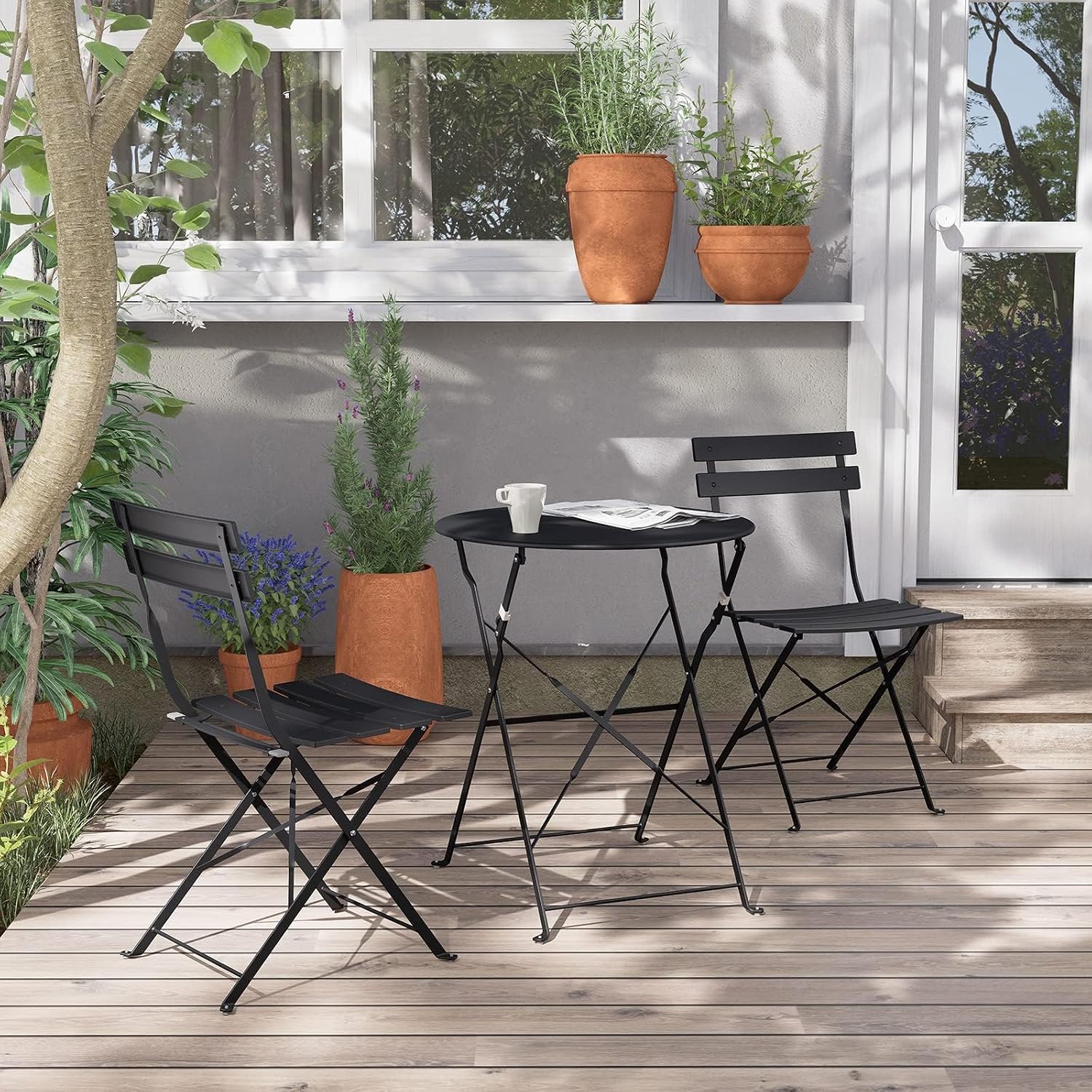 Grand patio Premium Frame Patio Bistro Set, Folding Outdoor Patio Furniture Sets, 3-Piece Patio Table and Chairs Set, Black