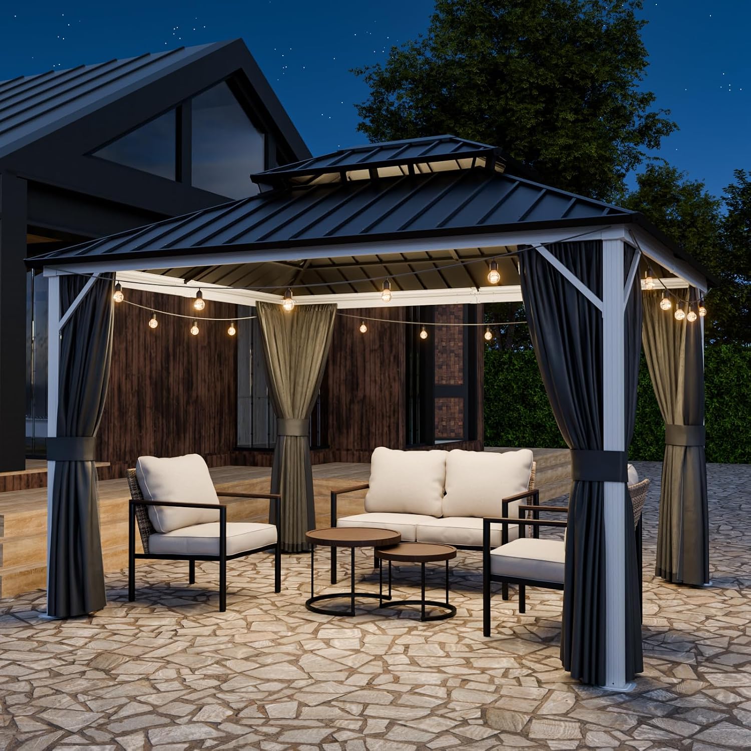 COOS BAY 12x10 Hardtop Gazebo with Aluminum Frame, Galvanized Steel Roof with UV Protection for Patio, Backyard, Garden, Outdoor Events, White/Gray