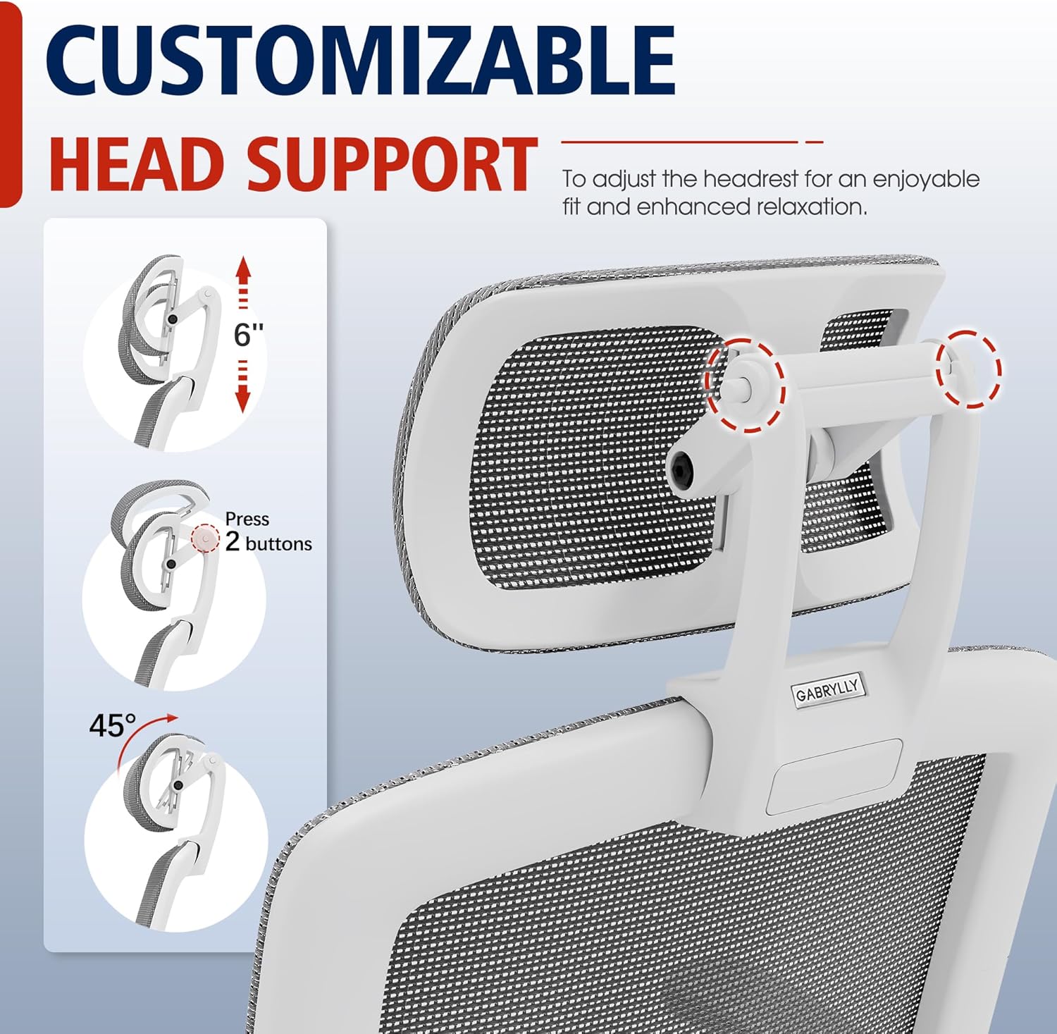 GABRYLLY Ergonomic Office Chair, High Back Home Desk Chair with Headrest, Flip-Up Arms, 90-120° Tilt Lock and Wide Cushion, 300LBS Mesh Chairs for Man Woman, White Task Chair(Dark Grey,GY01WDG)