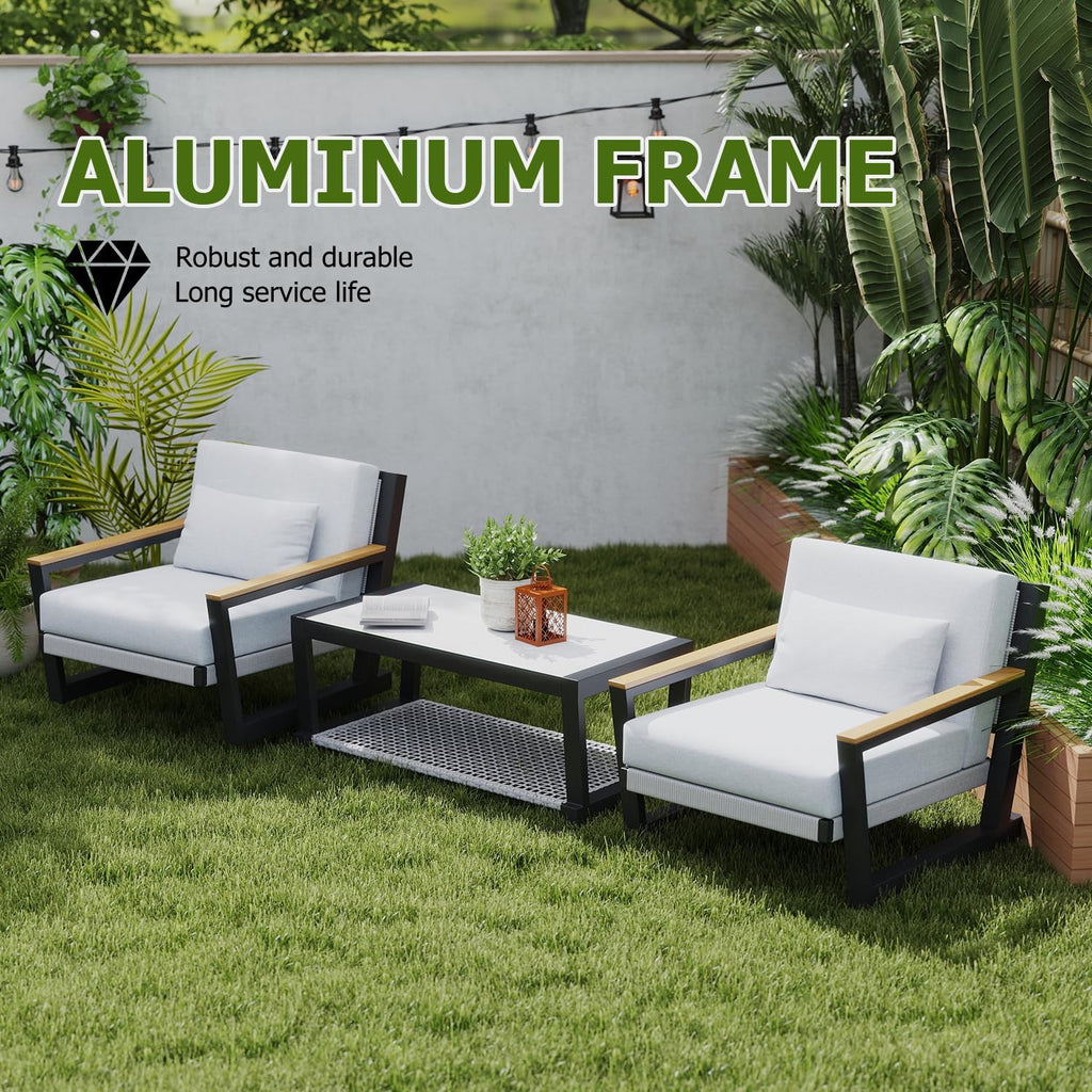 Aug-guan Aluminum Outdoor Patio Furniture Set 5 Seat, Patio Conversation Set with Durable Mesh Rope Weaving, Wide Armrests and Seats, Metal Sofa Set for Patio Grey