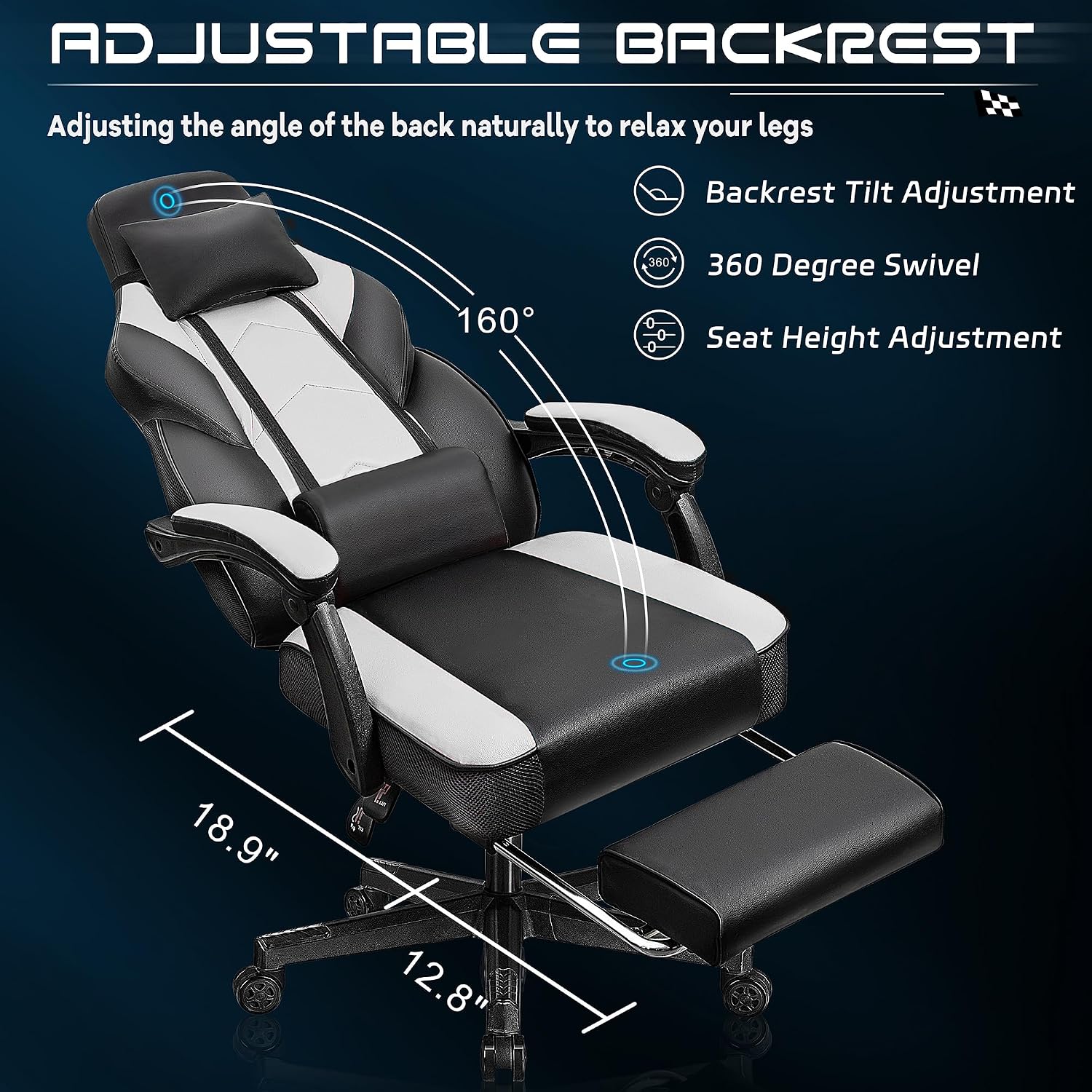 Big and Tall Gaming Chair for Adults, 330lbs Heavy Duty Computer Chair with Footrest, Video Game Chair, Massage Lumbar Support, Wide Seat High Back Reclining Desk Chair, White