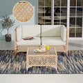 3 Piece Patio Furniture Set, Wicker Outdoor Sectional Couch Set, Bohemia Porch Furniture 2 Seater with Lumbar Pillows, Outdoor Sofa with Large Coffee Glass Table for Patio, Balcony