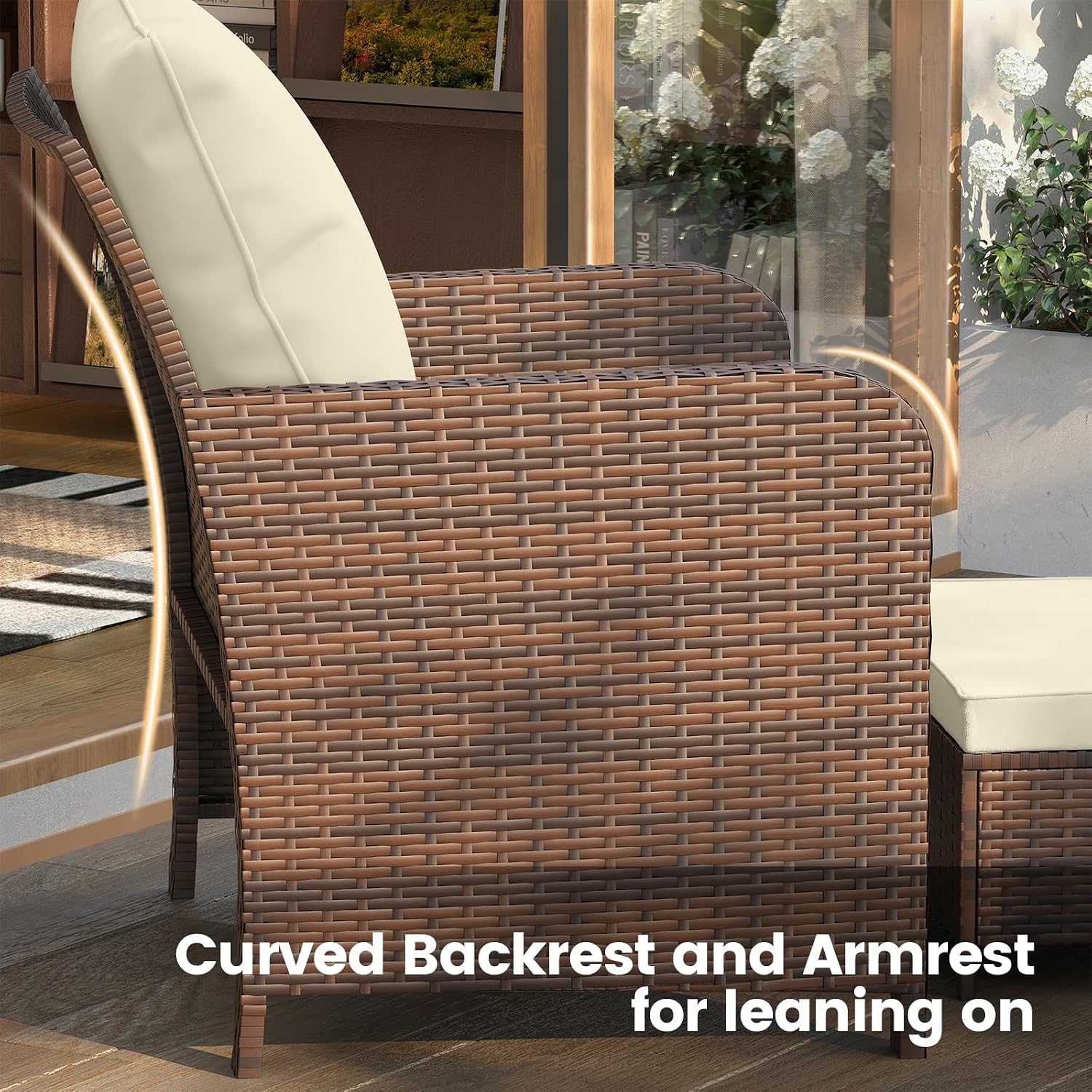 UDPATIO Wicker Patio Furniture Chair with Hiddern Ottoman for Balcony, 5 Piece Patio Conversation Set with Side Table for Front Porch Deck