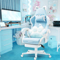Vigosit Cat Ears Gaming Chair - Ergonomic PU Leather Office Chair, Cute Chair with Footrest for Adult 310lbs Capacity, 90°-155° Reclining paw Pillow, Blue
