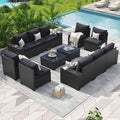 Aoxun Patio Furniture Set, 12 Pcs Outdoor Patio Furniture Sets with 4 in Thicken Cushion and Coffee Table, Widen Armrests Wicker Outdoor Sectional for Backyard & Garden, Black