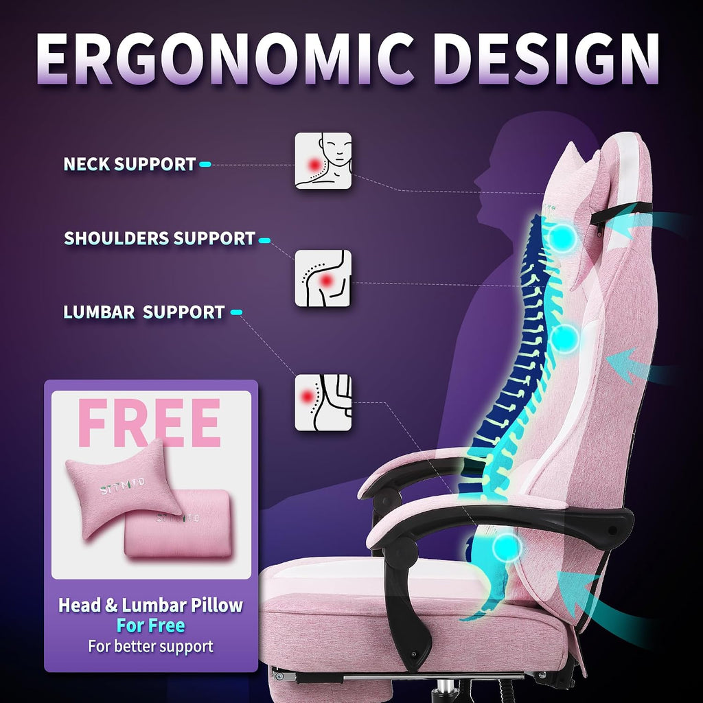 Gaming Chair Fabric, Ergonomic Computer Chair with Footrest, Video Gamer Chair with Pocket Spring Cushion,Linkage Armrests and Headrest Lumbar Support,Swivel Height Adjustable Office Chair for Adults