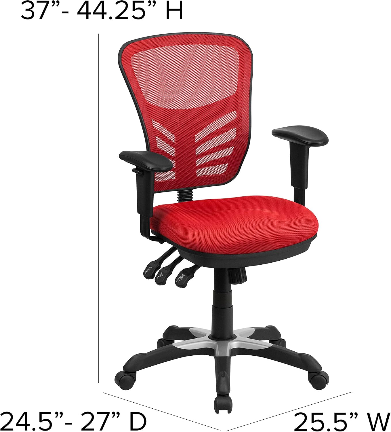 Flash Furniture Nicholas Mid-Back Red Mesh Multifunction Executive Swivel Ergonomic Office Chair with Adjustable Arms