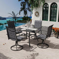 MELLCOM 5 Pieces Outdoor Dining Set, 4 Swivel Rocker Chairs with High Back Textilene & Square Metal Dining Table with Umbrella Hole, Patio Furniture Set for Porch, Garden, Backyard, Deck, Grey
