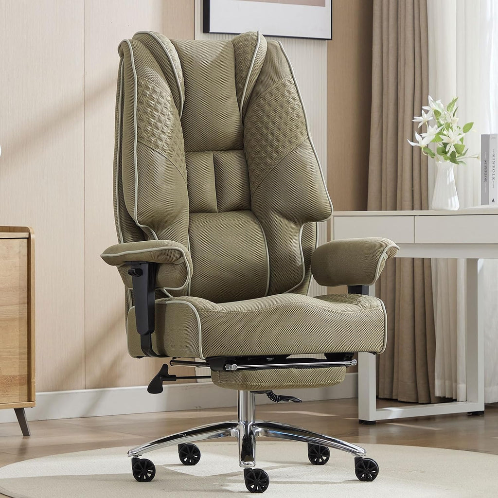 EXCEBET Big and Tall Office Chair 400lbs Wide Seat, Leather High Back Executive Office Chair with Lumbar Support, Ergonomic Chairs Padded Armrests & Thick Cushion (Mesh Green)