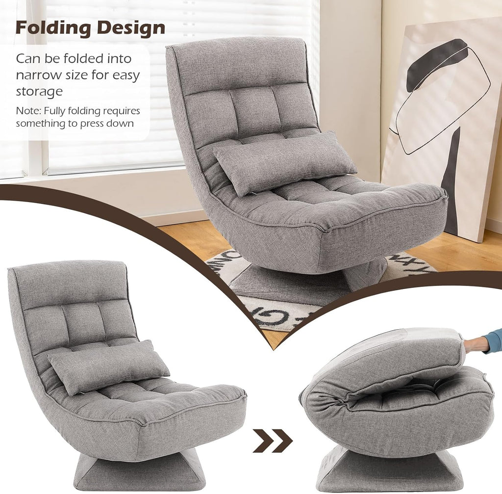 Giantex Adjustable Swivel Floor Chair - 5 Position Video Game Chair with Swivel Base, Steel Frame, Massage Lumbar Pillow, Foldable Lazy Sofa Lounger for Adults Teens, Meditating, No Assembly (Gray)