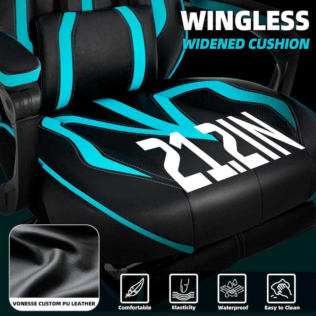 Vonesse Gaming Chairs for Adults, Gaming Chairs with Footrest and Massage, Reclining Computer Chair for Heavy People,Big and Tall Ergonomic Gamer Chair with Lumbar Pillow(Teal/Cyan)