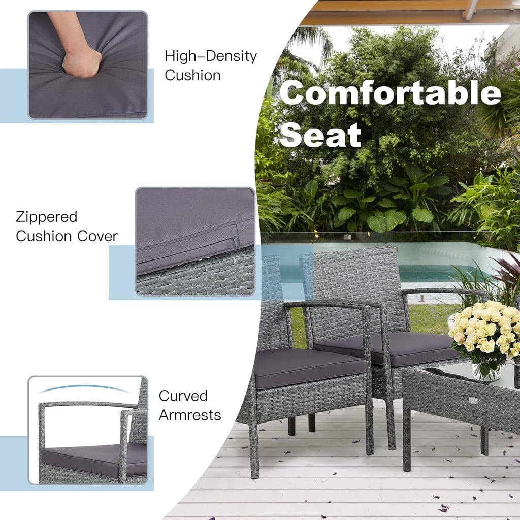 Tangkula 8 Piece Patio Furniture Set, Patiojoy Outdoor Wicker Conversation with Soft Cushion, Glass Tabletop, Solid Steel Frame, Sectional Sofa for Backyard, Poolside, Balcony