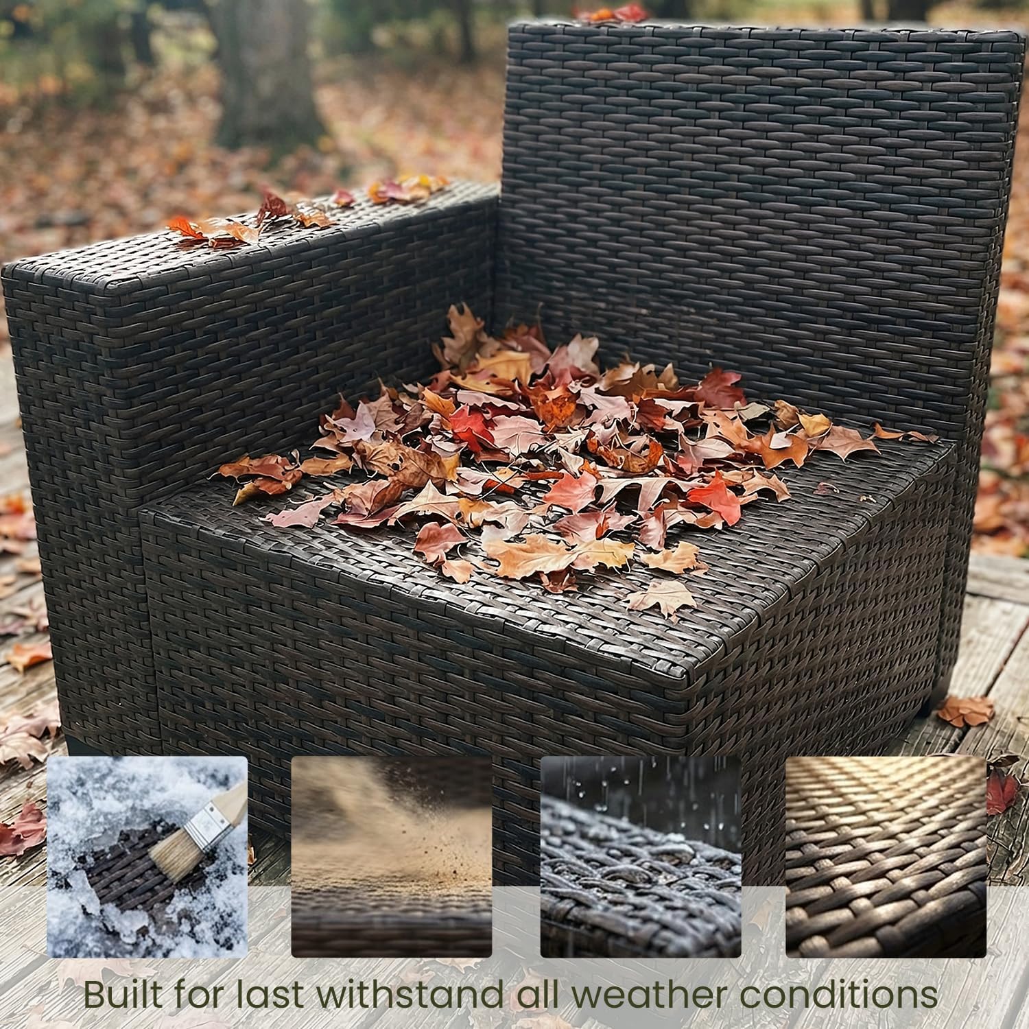 LayinSun 13 Pieces Outdoor Patio Furniture Set with 44' Fire Pit Table Brown Rattan Sectional Sofa Conversation Sets