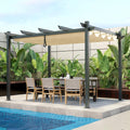 Tangkula 10x12 Ft Heavy-Duty Aluminum Pergola With Retractable Sun Shade Canopy, Extra Large Patio Shelter Pavilion, Metal Structure for Deck, Porch, Garden, Yard - Beige