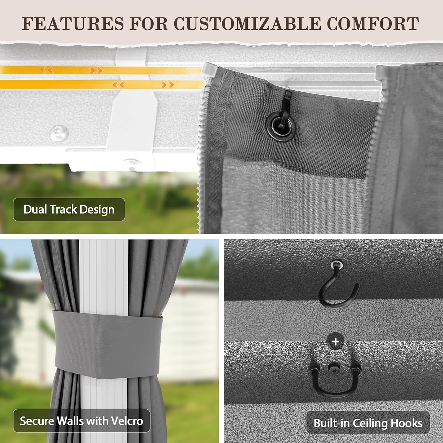 EAGLE PEAK 12x10 Hardtop Gazebo, Galvanized Steel Double Roof with Aluminum Frame, Outdoor Pavilion with Netting and Curtains for Patio, Deck, Lawn and Garden, White/Gray