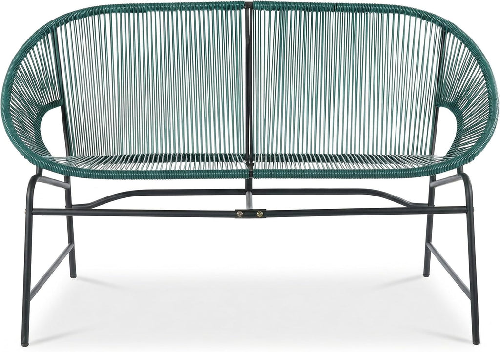 Christopher Knight Home Dessa 3 Piece Patio Furniture Set, Wicker Patio Loveseat Sofa and Accent Chair Set of 2, Metal Double Papasan Chair, Teal